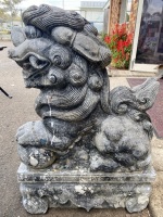 Pair of large marble temple foo dogs - 2