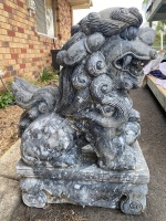 Pair of large marble temple foo dogs - 3