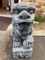 Pair of large marble temple foo dogs - 4