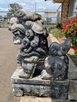 Pair of large marble temple foo dogs - 6