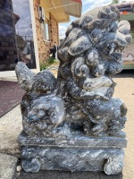 Pair of large marble temple foo dogs - 7