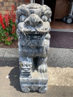 Pair of large marble temple foo dogs - 8