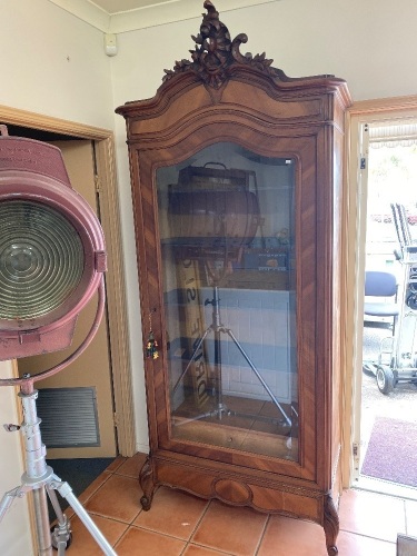 Louis XV French style walnut vitrine display cabinet 