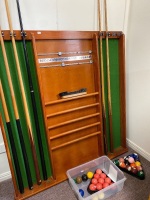 Pool Cue Rack with Cues and Pool Balls - 2