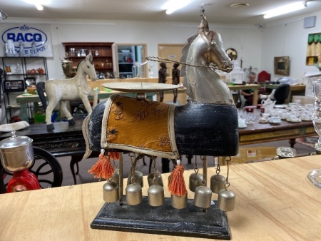 Metal and Wood Horse Candle Holder with Bells