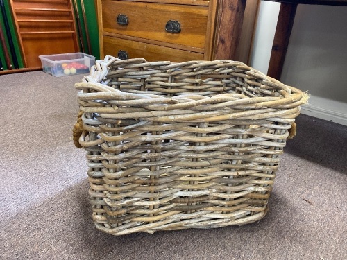 Large Heavy Cane Basket with Rope Handles