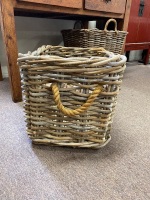 Large Heavy Cane Basket with Rope Handles - 2