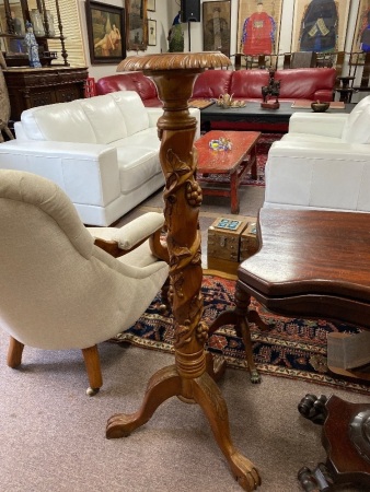 Grape Carved Traditional Mahogany Plant Pot Stand with Ball/Claw Feet