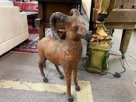 Vintage Mid Century Hand Made Leather Ram Sculpture