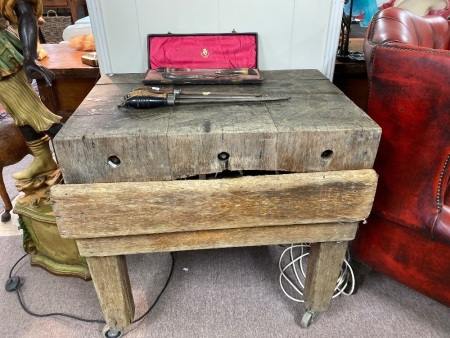 Antique Wooden Chopping Block on Castors