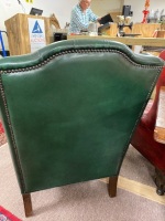 Mid Century MORAN Green Leather Wing Back Chesterfield Style Arm Chair - 3