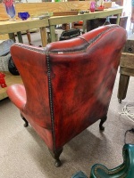 Mid Century Red Leather Wing Back Chesterfield Style Arm Chair - 3