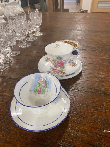 Shelly Trio, Shelly Cup and Saucer with Crown Derby Pin Dish