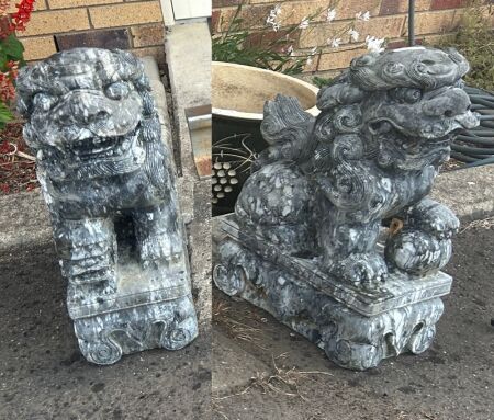 Pair of large marble temple foo dogs