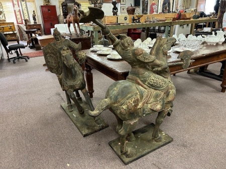 2 Carved Gilt Wood Chinese Warrior Horses - for restoration 