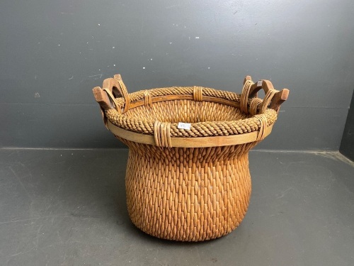 Cane Basket Reeded with Wooden Handles - app 350 H x 380 D