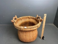 Cane Basket Reeded with Wooden Handles - app 350 H x 380 D - 2