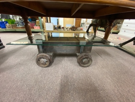 Heavy Steel Railway Inspired Table with Bevelled Glass Top