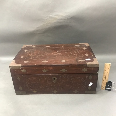 Vintage Travellers Box with Brass Handles & Adornments