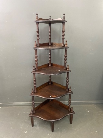 Mahogany 5 Tiered Corner Whatnot Stand