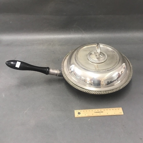 Antique Silver Plate Warmer & Serving Dish with Removable Ebony Handle & Hot Water Jacket - As Is