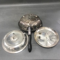 Antique Silver Plate Warmer & Serving Dish with Removable Ebony Handle & Hot Water Jacket - As Is - 6