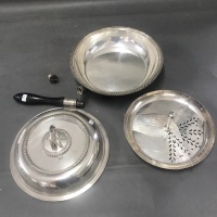 Antique Silver Plate Warmer & Serving Dish with Removable Ebony Handle & Hot Water Jacket - As Is - 7