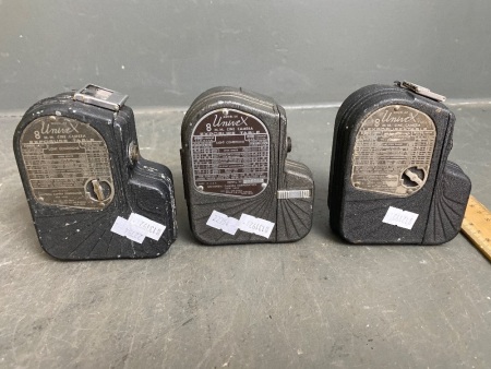 3 x Univex Domestic Movie Cameras Circa. 1930 USA