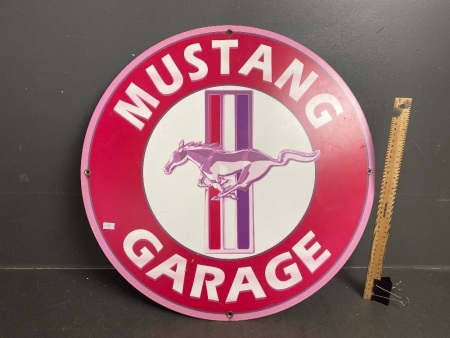 Round Metal Mustang Garage Sign