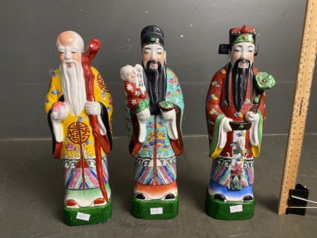 3 Vintage Hand Painted Asian Ceramic Figurines