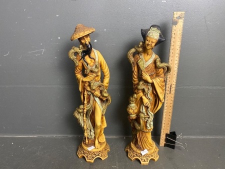 Pair Faux Bone Asian Figurines