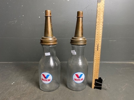 2 x Valvoline Oil Bottles with Tin Lids