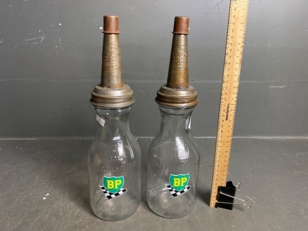 2 x BP Racing Oil Bottles with Tin Lids