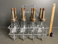 Golden Fleece Oil Bottles x 8 in Basket with Tin Lids - 2