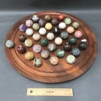 Large Timber Solitaire Board with 38 Crystal / Stone Spheres