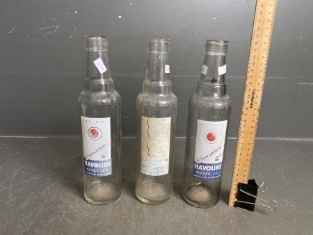 Havoline 1 Pint Oil Bottles x 3 Original 1940s