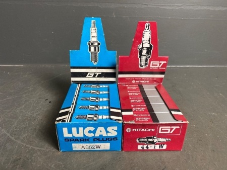 2 x Unused box of 10 Spark Plugs C. 1970 Lucas & Hitachi