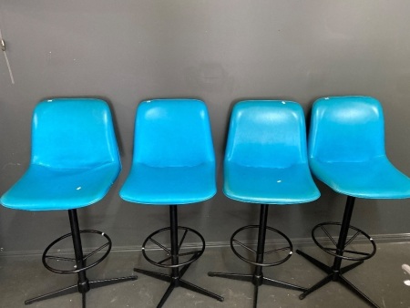 4 Mid Century Blue Vinyl Swinging Stools