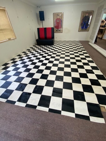 250mm Linoleum Black/White Chequered Flooring - app 6.5m x 4m