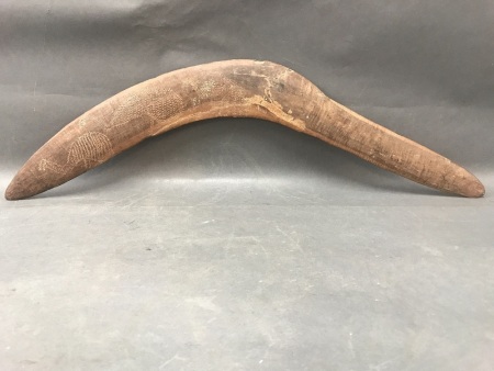 Vintage Aboriginal Boomerang Hand Etched with 3 Emus