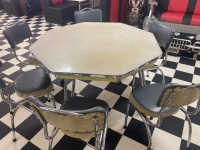 Laminex Topped Chrome Legged Hexagonal Table with 6 Chairs - 2