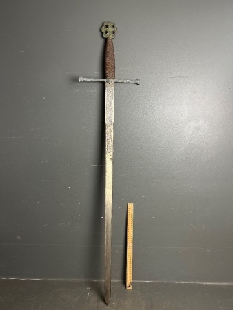 Replica Medieval Sword with Etched Blade and String Bound Handle