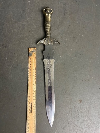 Brass Handled Memaid Dagger with Etched Stainless Blade