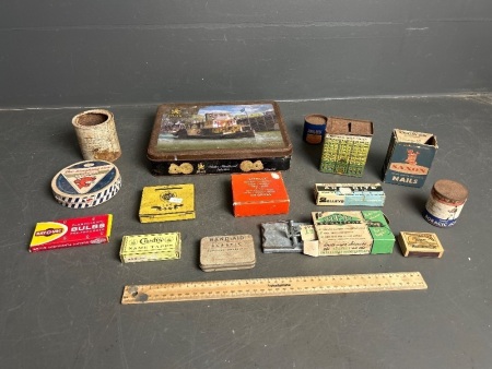 Mixed Assortment of vintage Tins and Boxes - some containing original contents