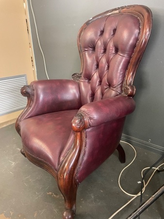 Button Back Chesterfield Style Leatherette Grandfather Chair