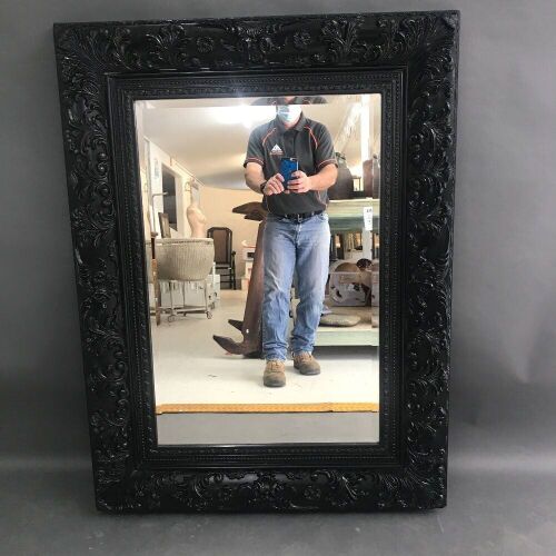 Large Carved Black Frame Bevelled Mirror