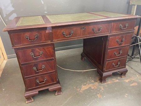 Vintage Look Office Desk with Leather/Leatherette Inlays