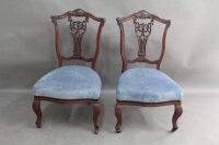 Pair of Victorian Carved Mahogany Bedroom Chairs. Sprung Seats & Original Ceramic Casters