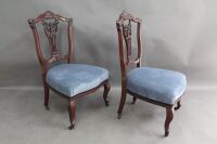 Pair of Victorian Carved Mahogany Bedroom Chairs. Sprung Seats & Original Ceramic Casters - 3