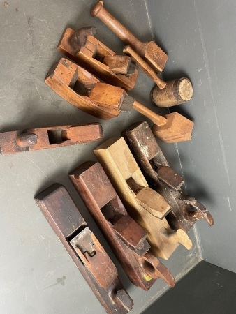 Lot of Various Wood Planes and Mallets